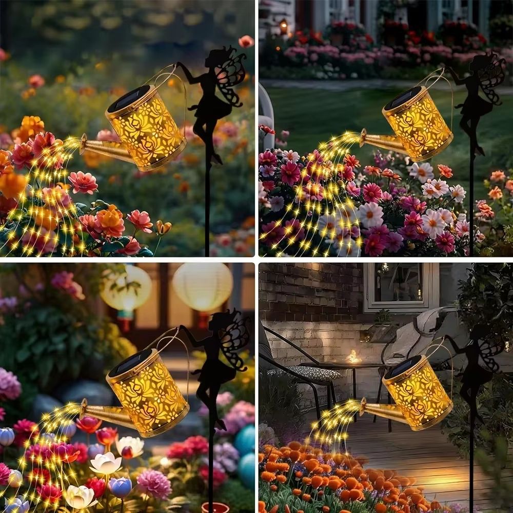 Solar Watering Can Fairy Lights Outdoor Hanging Garden LED Decor