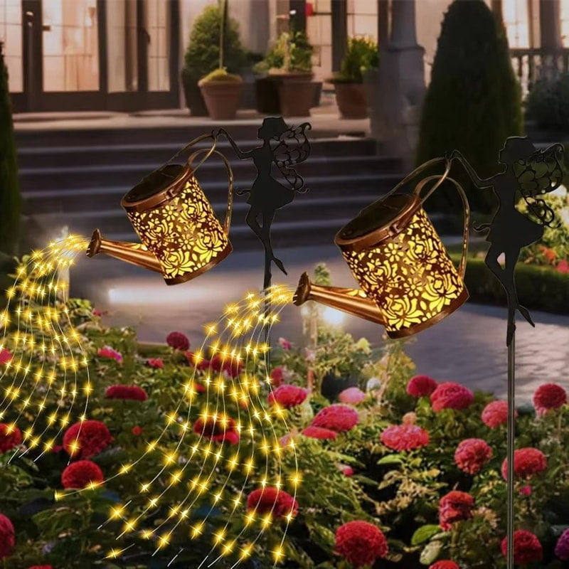 Solar Watering Can Fairy Lights Outdoor Hanging Garden LED Decor